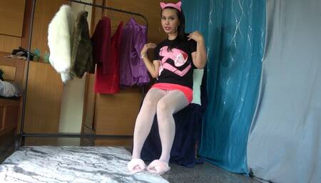 Pink Panther and Shiny Pantyhose and Slippers - HD
