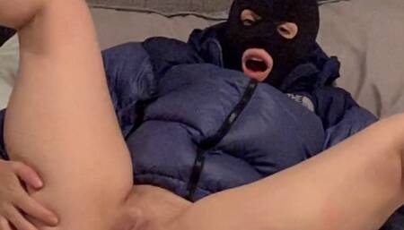 Blue Puffy Down Jacket Double Penetration Masturbation