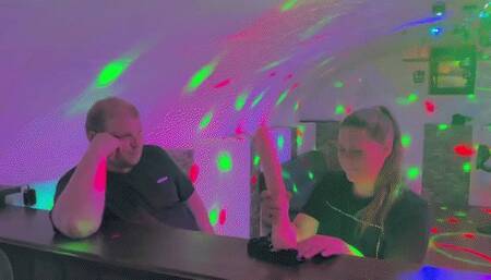 Pegging doggy with a huge dildo at the party