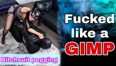 Pegging my Slave in His Leather Bitchsuit with a Huge Strap On! Ass to Mouth