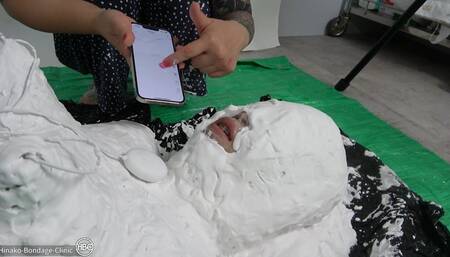 Abandonded in Plaster Bondage with Remote-Control Vibe and Nipple Play!