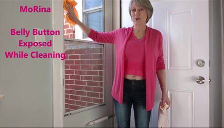 Belly Button Exposed While Cleaning