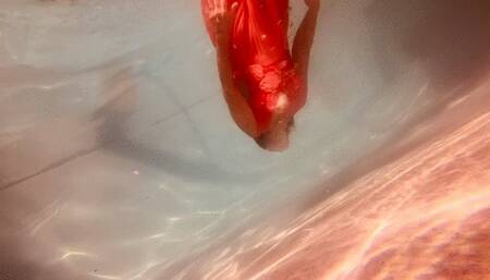 Carissa in the orange vintage gown underwater--no panties!