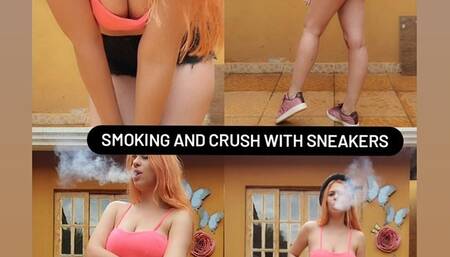Full body wearing sneakers and crushing cigarette