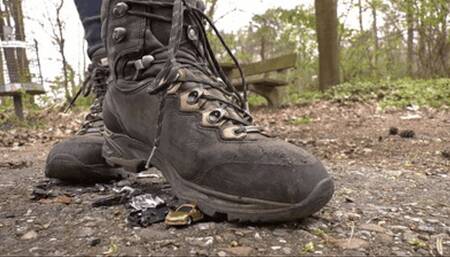 Crushing the tiny cars under my hiking boots (small version)