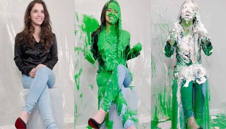 Meredith Blasted With Green Gunge, Fake Cum and Pies