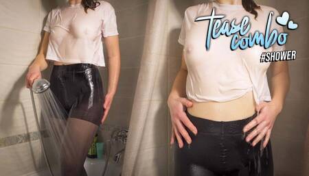 Teen Amateur In White T-Shirt And Tight Pantyhose Showering In The Hotel