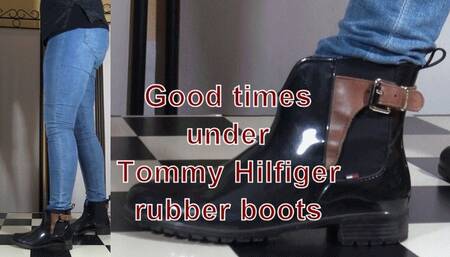Hard good times under Tommy Hilfiger rubber boots