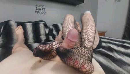 Mistress Fishnet Footjob