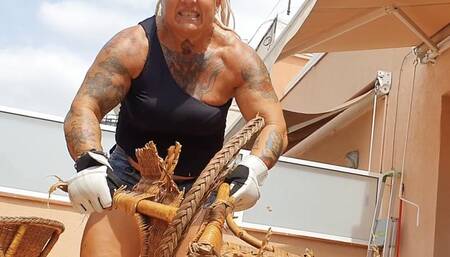 brute fbb thickness bbw muscle mild crush destroy the wicker chair in the balcony feats of strength video