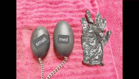 Pussy Only Chain Egg Warm Up, Fisting Bare handed, Black Latex Glove, oil, open hand, closed fist