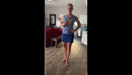 My Sexy Blue Mini Skirt with a Split and High Heels