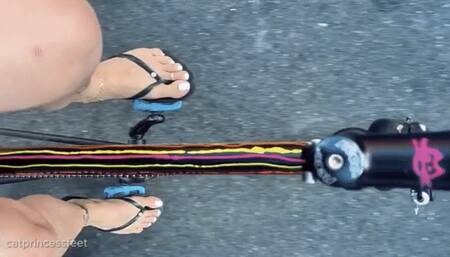Bike riding feet, watch me pedal, arches, and toes white polish, Hungarian milf feet
