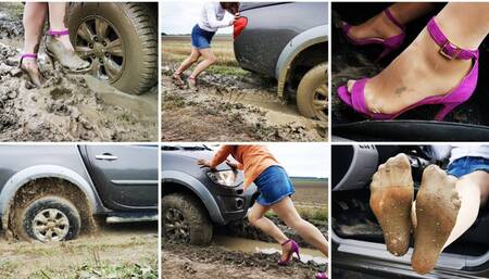HOT SUMMER SALE: Sexy real estate agent got her powerful pickup L200 stuck in deep soft mud