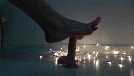 Feet play with dildo footjob