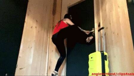 Angie plugged after the trip