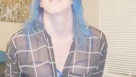 Tgirl in Short Skirt Strips and Cums