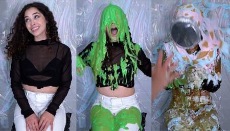 Meredith is Slimed, Pied and Gunked in White Jeans and Socks