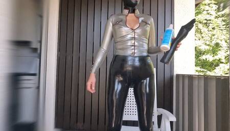 Ishtar Brute Latex Ass Shaping Girl Walks outside and fisting huge dildo ass Plugged P2