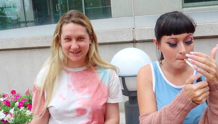 Two Sexy Housewives Smoking Cigarettes and Taking About Cheating, Swinging, Cock and Breast Milk