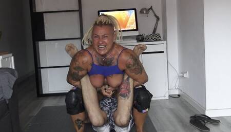 big bbw wrestling coverleaf big boobs thickness muscles domination calves punishment with her huge arms his skinny legs are in danger with her big massive muscular arms
