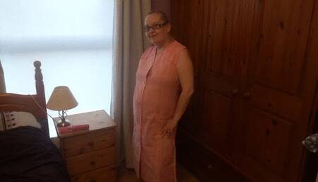 Dildo play in stockings and suspenders and Smock