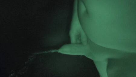 Peeing with Erection While Fapping During a Nude Walk in Public at Night. Pissing Exhibitionist Sissy