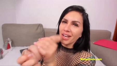 Dark-haired BongaCams angel babe double squirts in stockings