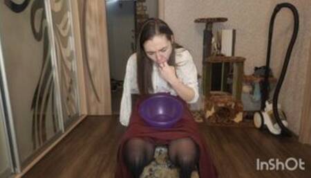 An amputee artificially induces vomiting