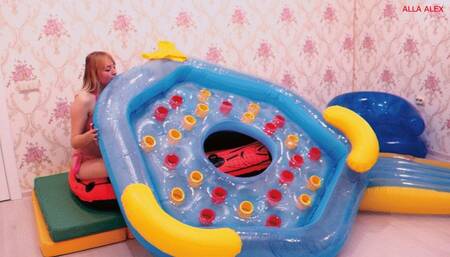 Alla inflates and hot fuck a big inflatable raft with her mouth!!!