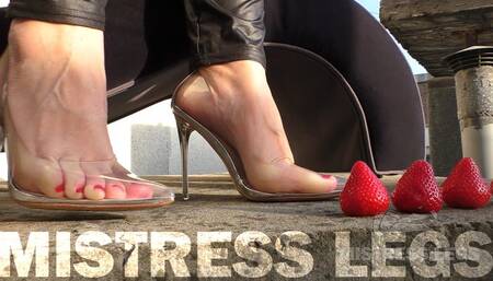 Strawberries foot squeezing, whipped cream on feet and dirty feet licking (MOV HD)