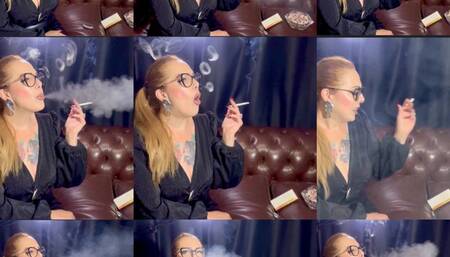 Close-up Virginia Slims 120s - Deep Inhales -Nose Exhales - Coughing - Smoke rings - Long drag