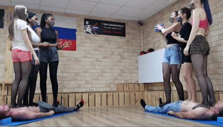 Multitrampling contest #58 (Part 1): tiptoe torment & jumping on head & two-level face sitting