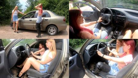 Lucy and Anya revving old Daewoo at high RPM