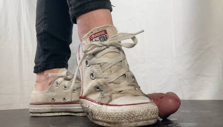 A Shoejob with dirty white sneakers - CBT, Shoejob and some spitting in well worn dirty Converse Chucks - slave - 4k