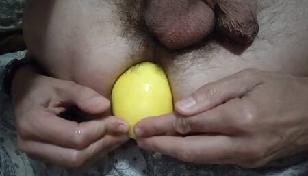 Extremely big insertion of a lemon in my ass, ass stretching and gape (avi)