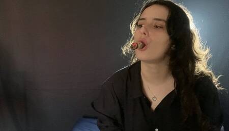 My lips sucking from a fat cigar