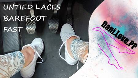 Untied sneakers and barefoot | pedalpumping