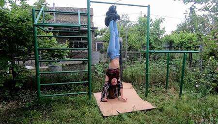 Tied at the ankles and lifted upside down on a rope (custom vid)