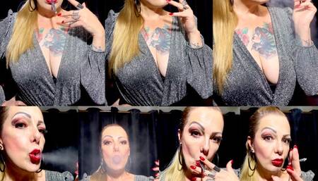 Black Cigarette -Deep Inhales - Nose Exhales - Coughing - I look very sexy, I know you'll agree with me, after all I always look great *Check out that sparkly outfit, that gorgeous cleavage, manicured makeup and nails, a black cigarette between her finger