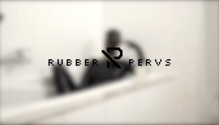 Rubber slut swallowing and bathing in milk