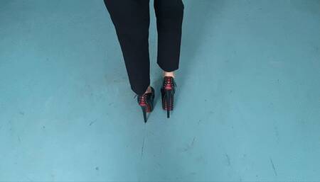 Drive a Car with Very High Corset Pleaser Heels