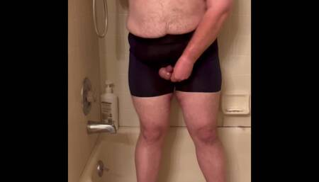 Chubby Gay with Tiny Dick Wets His Underwear Then Cums with Massage Gun
