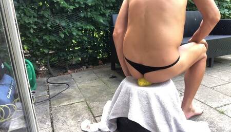 plastic pig gets crushed under my balls