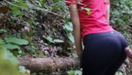 She begged me to cum on her big ass in yoga pants while hiking, almost got caught