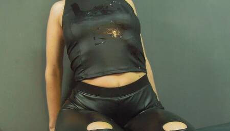 Ripped Leather Pants Babe Takes a Big Cum Load After Getting Fucked