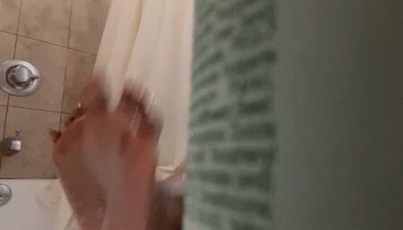 NJ Americana Student Bathing with Soapy, Wet, Meaty, Wrinkled Soles Crossed & Rubbing in Bathtub