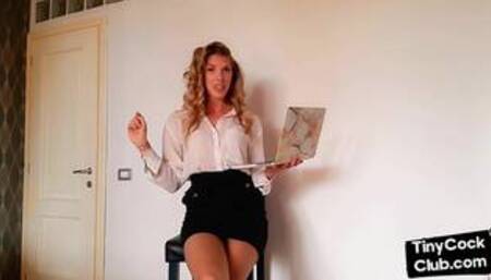 Secretary dirty lady in upskirt talks dirty about dicks