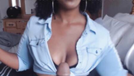 Thick black MILF sucks and rides dildo gently