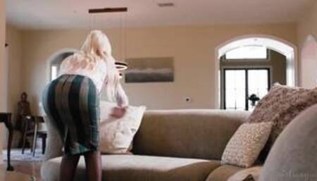 Bridgette B, Katrina Colt and Lulu Chu on a grey sofa all in a lesbian scene together